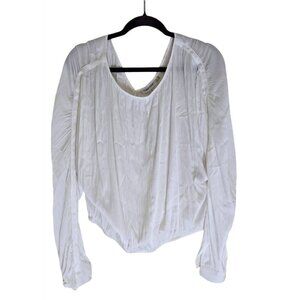 Calvin Klein Womens White Long-Sleeve Blouse M Pleated Textured Design
